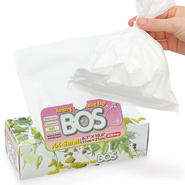 BOS Amazing Odor Sealing Disposable Bags, for Pet Waste (for small dogs) or Any Sanitary Product Disposal - Durable and Unscented[Size: XXS, Color: White] (200 count, Pack of 1) (200 Bags)