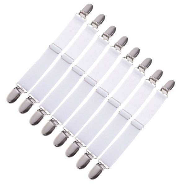 Cosmos Pack of 8 Ajustable Fasteners Suspenders Gripper Elastic Straps Clips for Bed Sheet Matress Covers Sofa Cushion
