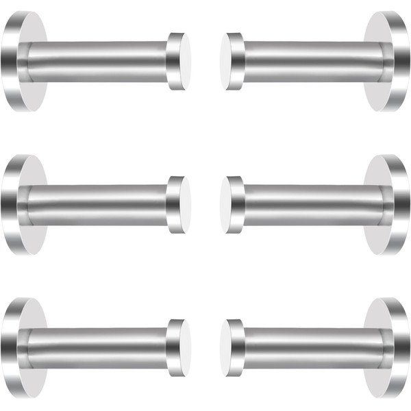 EBOOT 6 Pieces Stainless Steel Wall Mount Robe Hooks Coat Hook Towel Wall Hook (2 Inch, Silver)
