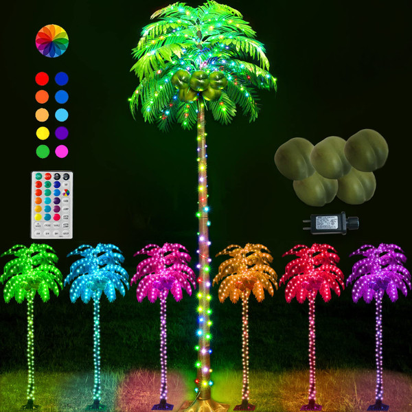 Ledido 7FT Lighted Palm Tree Color Changing with 5 Coconuts, 218LED Artificial Light Up Palm Trees Outdoor with Remote Waterproof, Led Palm Trees for Indoor, Pool, Patio, Yard, Tropical Party Decor Ledido 7FT Lighted Palm Tree Color Changing with 5 Coconuts, 218LED Artificial Light Up Palm Trees Outdoor with Remote Waterproof, Led Palm Trees for Indoor, Pool, Patio, Yard, Tropical Party Decor
