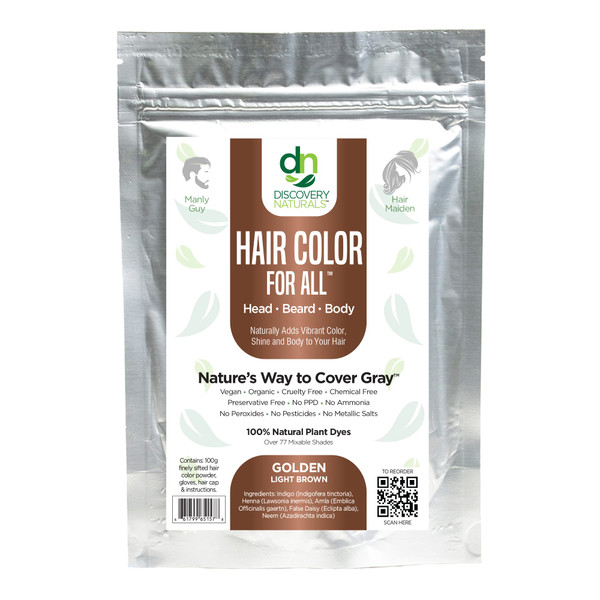Brown Henna Hair Color For All Kit | 100% All Natural Indigo Powder Hair Dye & Beard Dye (Golden Light Brown) Organic, Herbal & Vegan Chemical & Cruelty Free Permanent Gray Coverage & Tinting