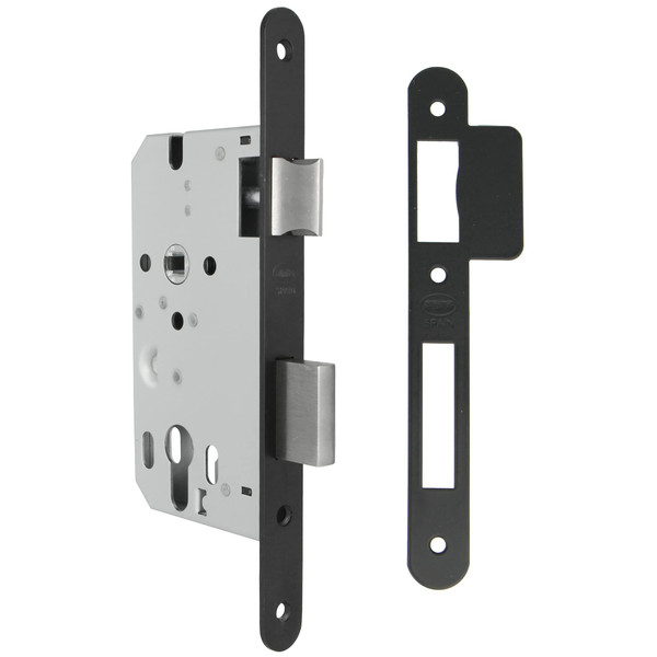 Amig - Mortise Lock for Wooden Doors | with Locking Pallet | Front and Bracket in Round Edge | 50mm Entry | Reversible Handle | Steel | Matte Black | 230mm