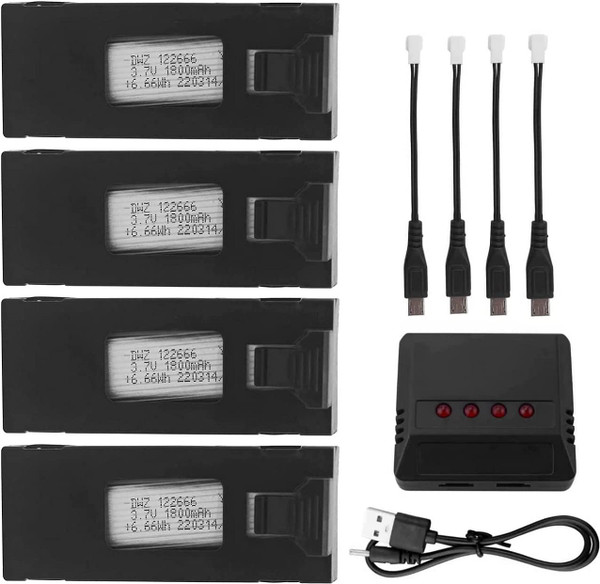 Accessories 3.7V 1800mAh Li-po Batteries(4PCS) with 4-in-1 Charger for E88 E88PRO E88MAX E525 E99 E99PRO P1 P5PRO K3 S1 P8 RC Drone Spare Battery