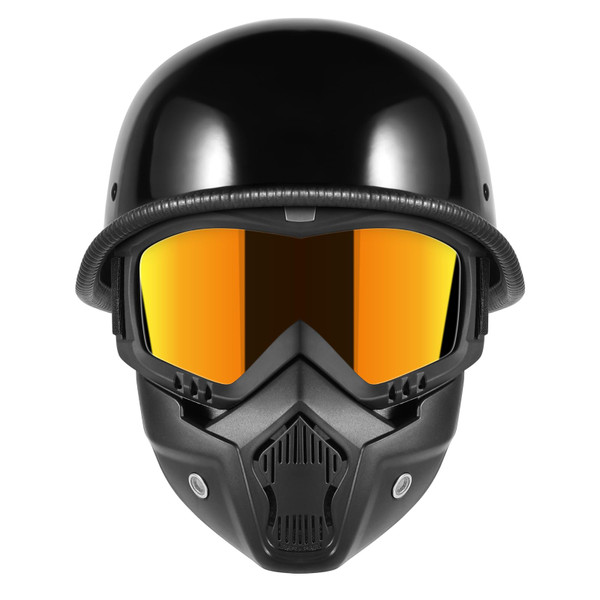 TRUSTERTHEE Motorcycle Half Helmets with Face Shield, German Style Motorcycle Helmet for Adult Men Women, DOT Approved Retro Half Shell Helmet for Moped Cruiser Scooter (XX-Large, 1Bright Black)