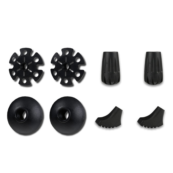 TREKOLOGY Trekking Pole Tips and Baskets Set - Rubber Replacement Accessories for Walking Sticks and Hiking Pole (2 Tips + 2 Boot + 2 Mud + 2 Snow)