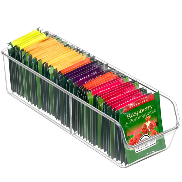 FUCDTEFC Tea Bag Organizer, Tea Bag Holder Box Storage Bin, Clear Tea Packet Plastic Drawer, Sugar Packet, Coffee, Condiment, Spice Bag Holder for Kitchen Cabinet, Countertop, Fridge