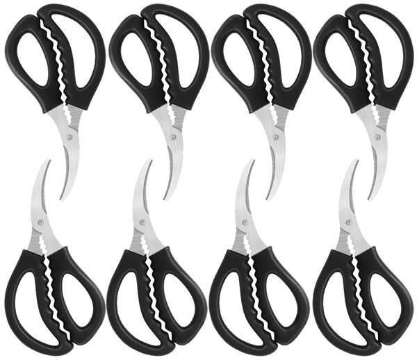 STRAYJO 8Pcs Seafood Scissors - Crab, Lobster & Shrimp Scissors in Stainless Steel (Black)