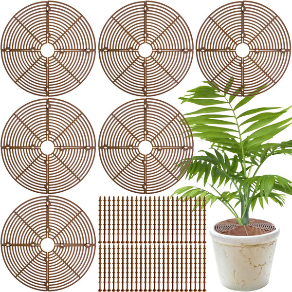 11.8 Inch Plant Pot Grid,6 Pack Plant Pot Soil Covers Protectors with 48 Stakes,Cat Pet Digging Stopper for Indoor Outdoor