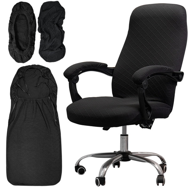 Melaluxe Office Chair Cover with Armrest Covers， Universal Stretch Desk Chair Cover, Computer Chair Slipcovers (Size: L) - Black