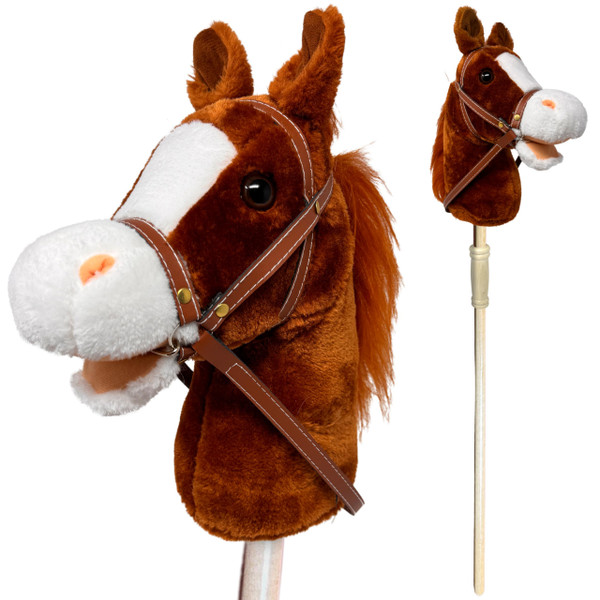 Nature Bound Horse Riding Stick | Handcrafted Plush Hobby Horse Sticks | Handsewn Head, Sturdy Wood Stick | Plus Neighing & Clip-Clop Sounds for Kids Toddlers Preschoolers | Chestnut Red Color