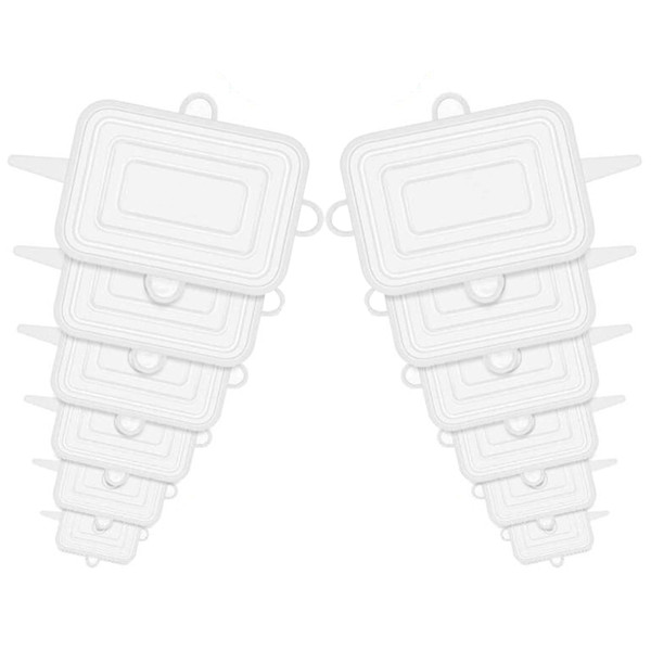 12 Pcs Rectangular Silicone Food Covers, 6 Sizes Reusable Leftover Stretch Lids, Airtight Food Storage Covers Safe in Dishwasher and Microwave, Adjustable Dish Lids, Kitchen Gadgets (Rectangular)