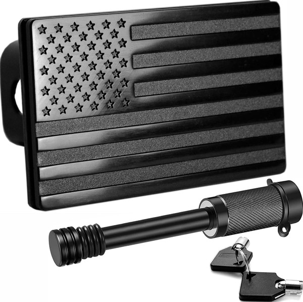 eVerHitch Heavy American Flag Metal Trailer Hitch Cover for 2 inch Receivers with 5/8-Inch Pin Diameter Trailer Hitch Lock (Fit 2" receivers, Black)