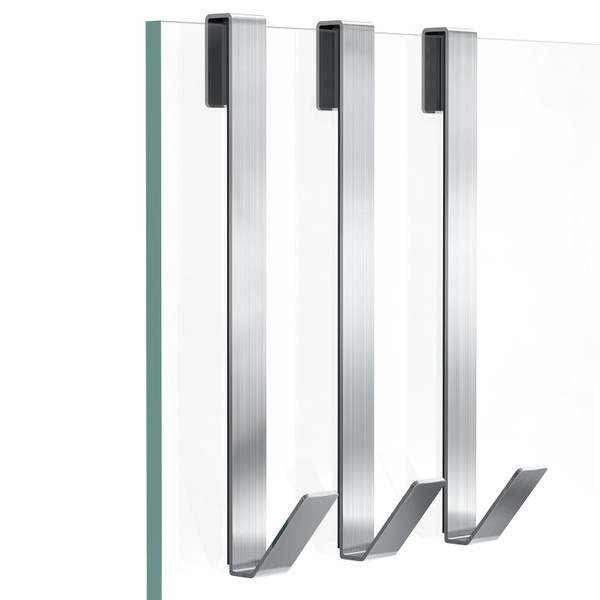 FUMAX Shower Door Hooks 12 in, Shower Hooks for Towels, Heavy Duty Drilling-Free Extended Towel Hooks for Bathroom Frameless Glass Door, Over The Door Towel Hooks 3 Packs Silver