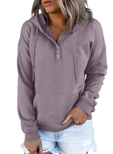 Dokotoo Oversized Sweatshirt for Women Winter Clothing Drawstring Womens Hoodies Button Collar Fleece Long Sleeve with Pockets Hooded Pullover Casual Loose Fit Cute Hoodie Tops Shirts Purple Large