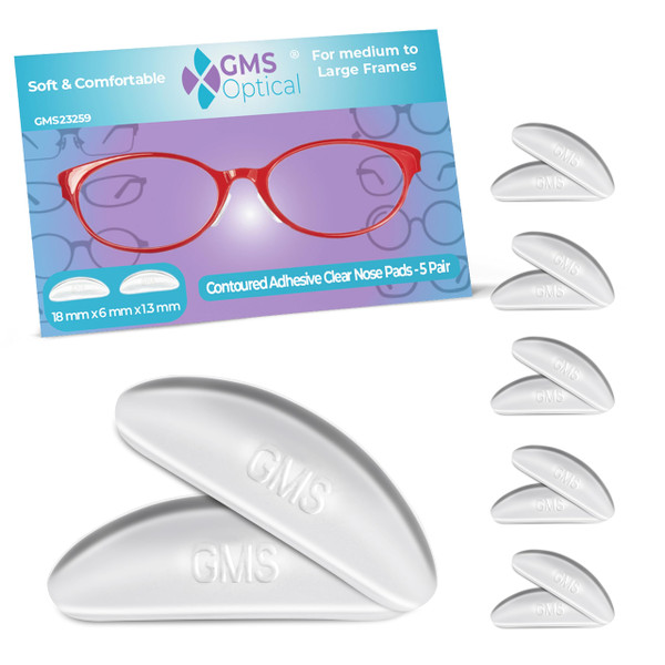 GMS Optical 1.3mm Ultra-Thin / 18mm Long Length - Anti-Slip Adhesive Contoured Silicone Eyeglass Nose Pads with Super Sticky Backing for Glasses, Sunglasses, and Eye Wear (5 Pair)(Clear) GMS Optical 1.3mm Ultra-Thin / 18mm Long Length - Anti-Slip Adhesive Contoured Silicone Eyeglass Nose Pads with Super Sticky Backing for Glasses, Sunglasses, and Eye Wear (5 Pair)(Clear)