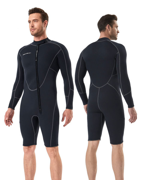 Seaskin Long Sleeve Shorty Wetsuit Mens 3mm Neoprene Diving Suits Front Zip