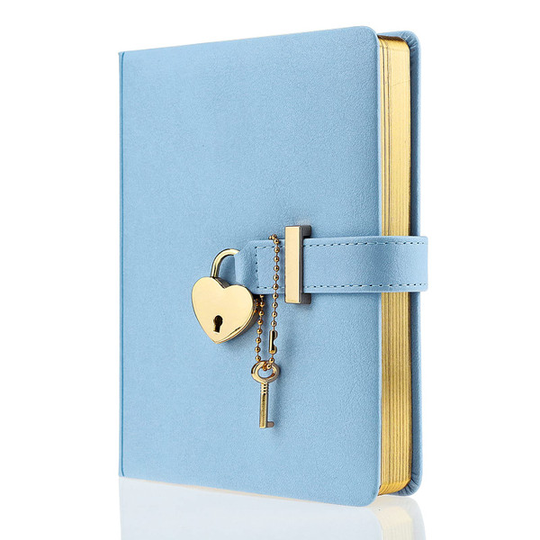 Mazeran Lock Journal, Heart Shaped Locking PU Leather Hard Cover Gold Gild Edge Notebook Travel Diary, B6 Lined Locking with Key Personal Planner Organizer Gift for Girls Women Wife