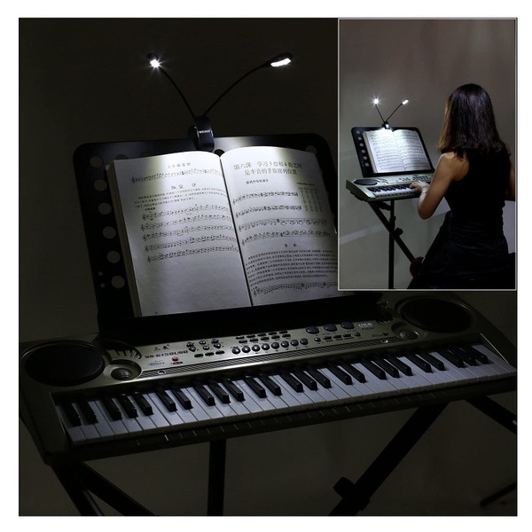 OsAtNb 8 LED Music Stand Light 3modes USB Book Light White Dual Heads Clip on Battery Powered Eye Protect Reading Lamp Book Light for Bookworms&Kids Guitar Piano Keyboard Players