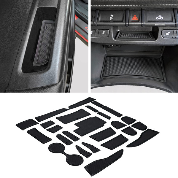 JDMCAR Custom Liner Accessories Compatible with Chevy Colorado/GMC Canyon 2015 2016 2017 2018 2019 2020 2021 2022, Cup Holder, Door Pocket, and Center Console Mat Kit 26-PC Set (Crew Cab, Black Trim)