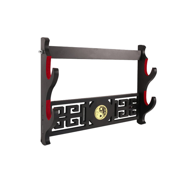 GUIIYLGG Sword Holder Katana Wall Mount - 2-Tier Tai Chi icon Velvet Padded Katana Holder Samurai Sword Display Rack Wand Lightsabe Wakizashi Sword Stand Display Hanger