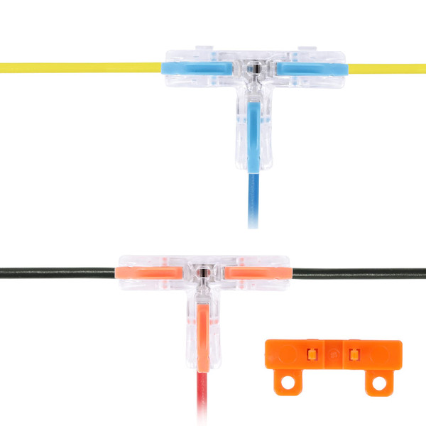 Brightfour T Tap Connectors for AWG 28-12, Lever Wire Connectors 40 Pack, Pushin 3 Way T Connectors for Wiring, 20 Mount Bases Included