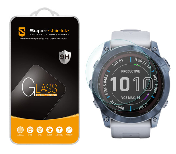 Supershieldz (2 Pack) Designed for Garmin Fenix 7X/ Fenix 7X Solar/Fenix 7X Sapphire Solar (51mm) Tempered Glass Screen Protector, Anti Scratch, Bubble Free
