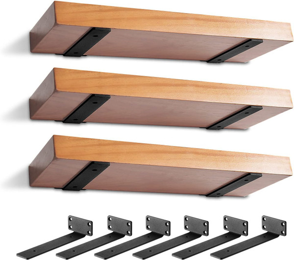 MIUGO 6 Pack Heavy Duty Shelf Brackets 6 inch, Floating Shelf Brackets(1/5”-Thick), L-Shaped Wall Shelf Bracket Hidden & Decorative Shelf Bracket Black