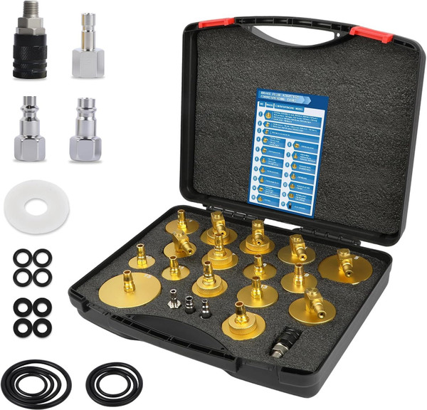 OURANTOOLS Brake Bleeder Kit - 17PCS Master Cylinder Bleeding Kit Tool with Quick Connector for Honda, Toyota & Most Vehicles - Brake Fluid Bleeding & Refill