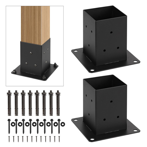 WIMART 4x4 Post Base, Inner Size 3.5"x3.5"Deck Post Base, Deck Post Base for Concrete, for Mailbox Support Wood Fence Post Anchort (Black - Set 2) WIMART 4x4 Post Base, Inner Size 3.5"x3.5"Deck Post Base, Deck Post Base for Concrete, for Mailbox Support Wood Fence Post Anchort (Black - Set 2)
