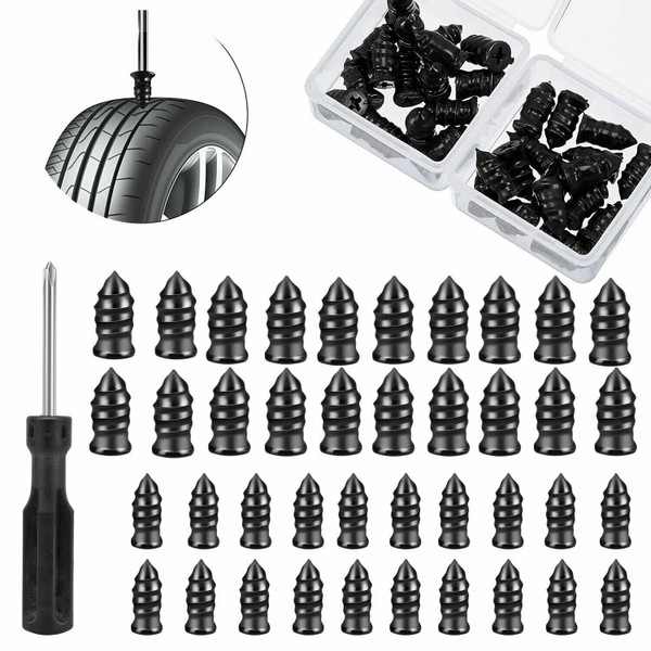 40PCS Car Vacuum Tire Repair Nail Rubber Screw Nails+ Screwdriver Tool Set w/Box