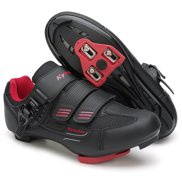 Unisex Cycling Shoes Compatible with Peloton Bike Shoes, Road Bike Indoor Riding Shoes with Pre-Installed Delta Cleats for Men and Women Clip in Indoor Outdoor Pedal Size 12 Black Red