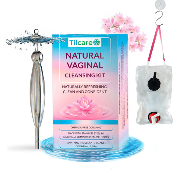 Natural Douche for Women & Stainless Steel Vaginal Douche System - Water-Based Vaginal Cleaning with Douche Bag Vaginal Cleaner - Vaginal Cleansing Vaginal Rinse, Reusable Feminine Douche for Hygiene