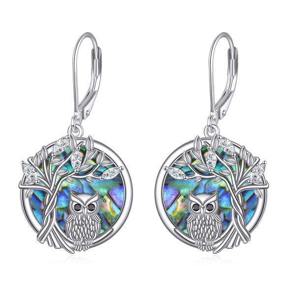 Grmdit Owl Earrings 925 Sterling Silver Tree of Life Dangle Owl Jewelry Gifts for Women