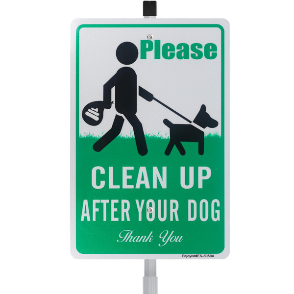 Clean Up After Your Dog Sign with 28" Stake, Pick Up After Your Dogs Signs for Yard, No Dog Pooping Lawn Signs, 12"x 8" .040 Heavy Duty Rust Free Aluminum Sign – Reflective, UV Protected and Weatherproof