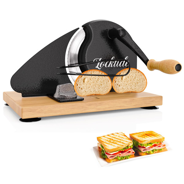 Upgrade Manual Bread Slicer for Homemade Sourdough - Adjustable Thickness & Evenly Slice, Bread Slicer with Scale Lines, Hand Crank, Suction Cups and Bread Guide for Sandwiches, Toast, Bagel, Baguette