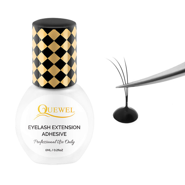 QUEWEL Strong Black Adhesive for Eyelash Extensions 6ml 1-2 Sec Drying Time,Retention 7-8 Weeks,The Lash Extension Glue Low Fume No Irritating for Sensitive