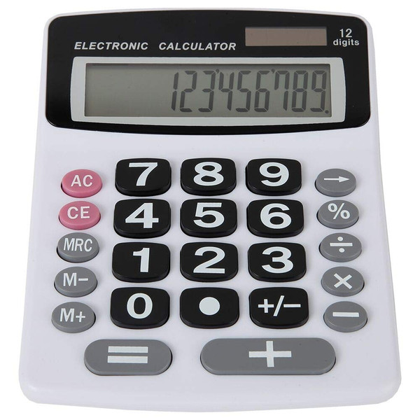 Lily' Home Jumbo 12 Digit with Solar Power, Large LCD Display - Desktop Calculator, Dual Power, Large Button Design, Battery Operation, Easy-to-Read Tilted, for Home, Office, School, Class & Business