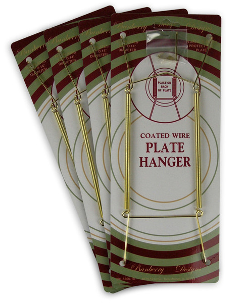 Brass Vinyl Coated Plate Hangers - 10 to 14 Inch - Set of 4 Pcs - Clear Vinyl Sleeves - Hook and Nail Included - Pack of 4 - Plate Hangers for The Wall