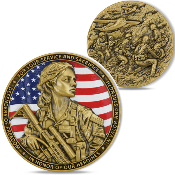 Female Veterans Challenge Coin - for Heroes，A Tribute to Courage and Sacrifice for Women in Service (Single Coin)