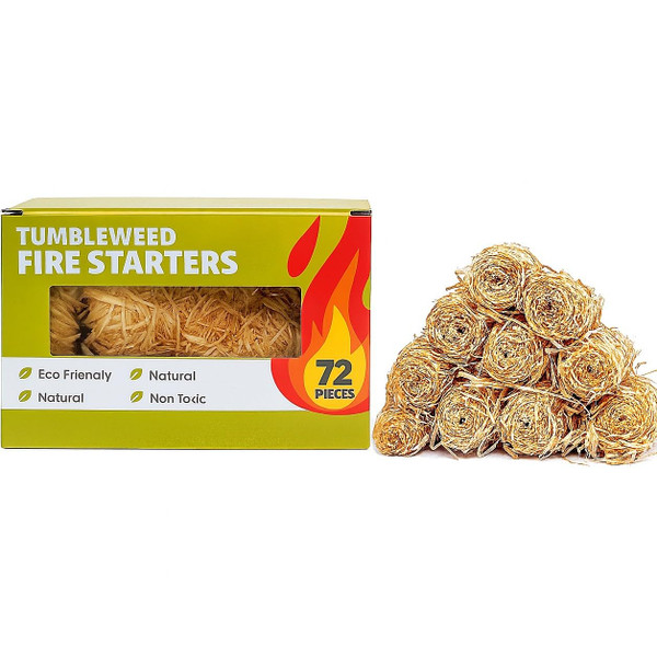 Tumbleweed Fire Starters – 72 Eco-Friendly, Waterproof Starters for Campfire, Fireplace, BBQ, Grill, Wood Stove – Long Burning, Natural Wax & Wood Shavings – No Odor, Chemical-Free