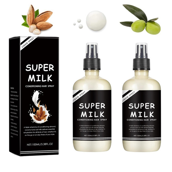2 Pcs Super Milk Conditioning Hair Primer, Super Milk Conditioner Hair Detangler Spray, Softening Moisturizing Nourishing Smooth Hair Care,Suitable for All Hair Types.
