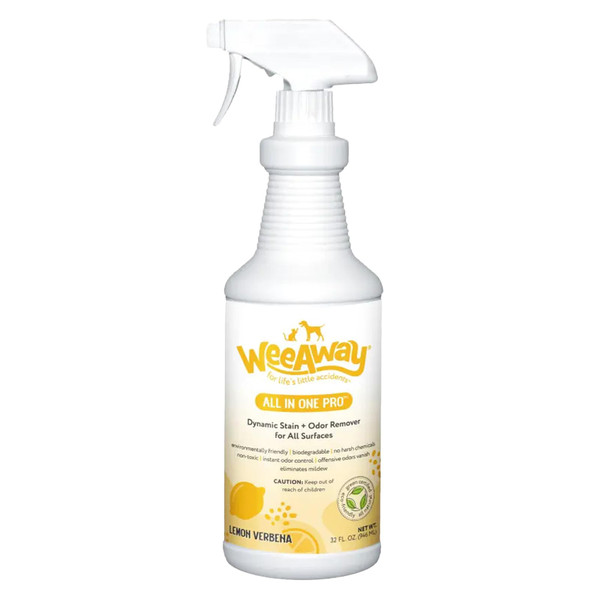 Wee Away All in One Pro Stain & Odor Remover, Enzyme Cleaner, Pet Urine Odor Eliminator for Home - Pet Mess Destroyer for Carpet & Furniture, Lemon Verbena Scent, 32 fl oz