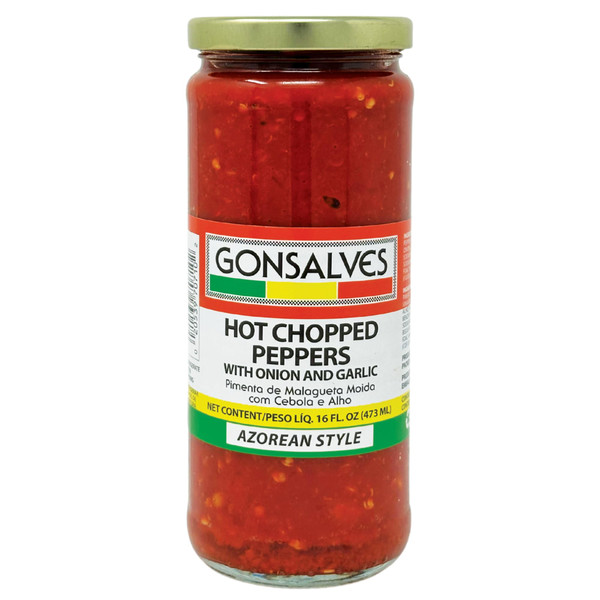 Gonsalves Hot Chopped Peppers Onion and Garlic Pimenta Cebola & Alho 16 oz