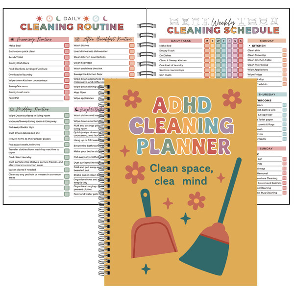ADHD Cleaning Planner | Home Cleaning Schedule for Adults | Daily, Weekly, Monthly, Yearly Cleaning Checklist | Declutter, Organizing, Family | ADHD Cleaning and Organizing Planner for Women