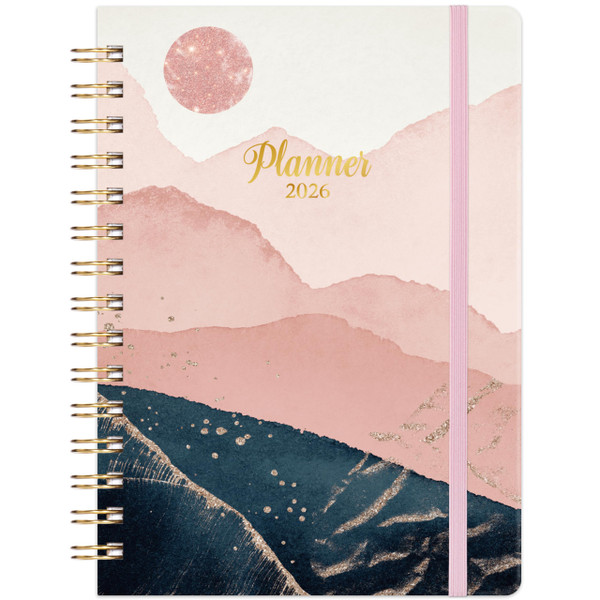 2026 Planner - 2026 Planner Weekly and Monthly Spiral Bound, Weekly & Monthly Planner with Tabs, 6" x 8.4", JAN. 2026 - DEC. 2026, Hardcover with Back Pocket + Thick Paper + Twin-Wire Binding - Pink