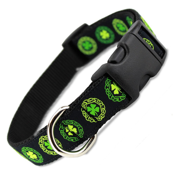 Irish Dog Collar with Celtic Knots on Black, Small Dogs 11-22 lbs (Collar: 5/8" Wide, 8.5" - 13" Long)
