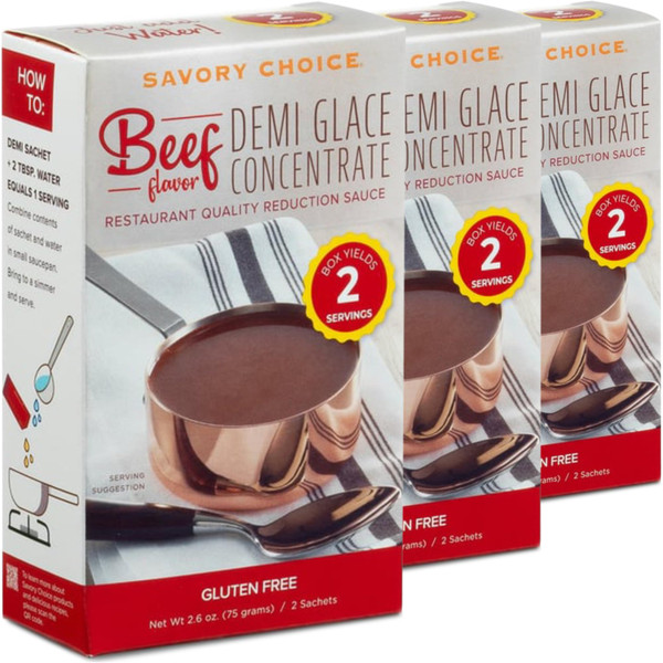 SAVORY CHOICE Beef Demi-Glace Concentrate, 3 Boxes of 2 Packets (37.5g) - Gluten-Free, Demi Glace Concentrate