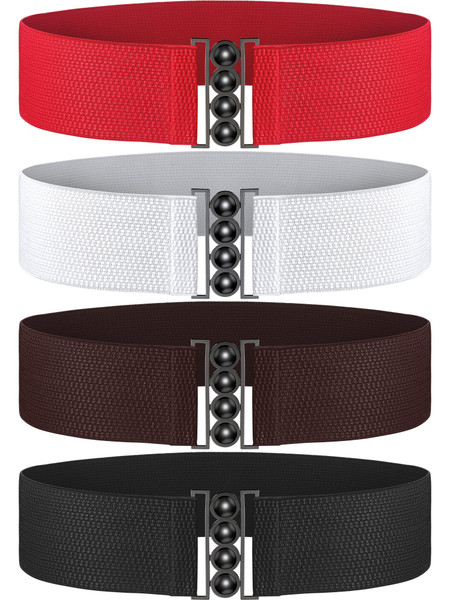 Chuangdi 4 Pack Womens Wide Elastic Waist Belt Vintage Wide Hook Plus Stretchy Elastic Waist Belt Waistband Corset Cinch Waistband(style 1, Size 1)