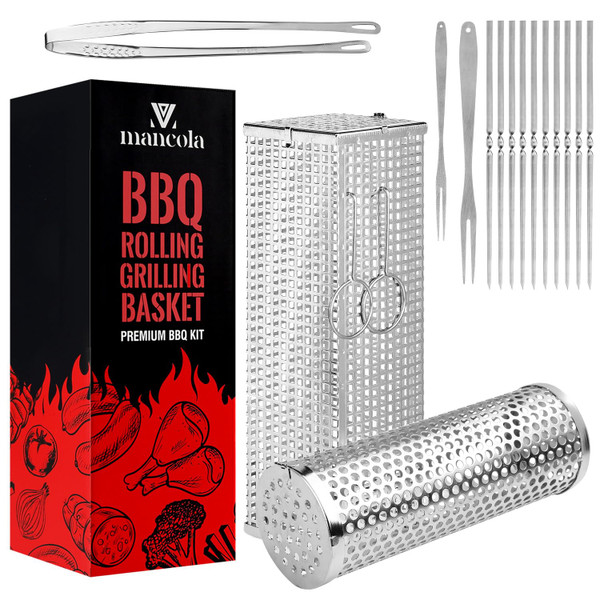BBQ Net Tube - 2 Pack Rolling BBQ Basket, Quadratisches Verdicktes Design, Rolling BBQ Basket für Outdoor BBQ, rundes Edelstahl BBQ Netz, Camping Grill für Gemüse, Chips und Fisch