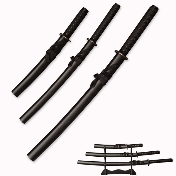 3pc Set Japanese Samurai Sword with Display Stand,Iaido Katana,Matte Texture